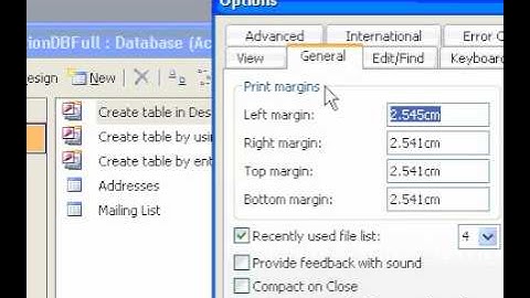 Microsoft Office Access 2003 Set the number of files used in the list of recently used files