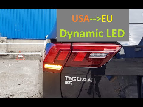 WV Tiguan MK2 2018 USA желтые бегущие повороты, Dynamic turn tail
