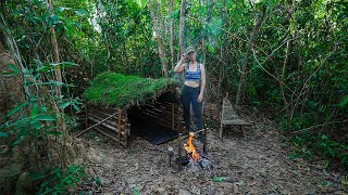2 Day Build Laavu Shelter With Moss Roof - Living Alone in Laavu Shelter - Solo Overnight Trip