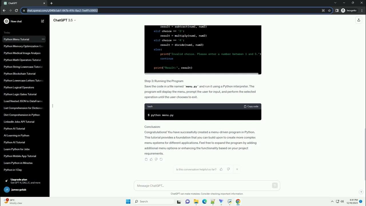 menu driven program in python - YouTube