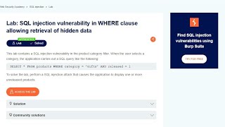 PortSwigger Web Security Academy | SQL injection vulnerability in WHERE clause | SQL Injection Lab-1