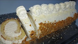 سويسرول كيك بالفانيلا | Swissroll Vanilla Cake (مستحيل ينشف أو يتقطع)!