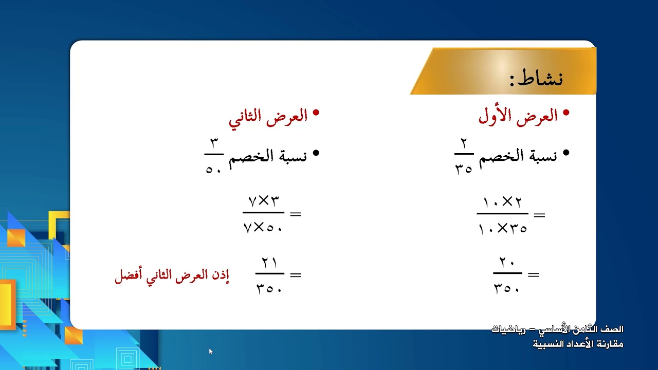 -2021- الرياضيات | الوحدة 1 | مقارنة الاعداد النسبية | الدرس 2 | الصف 8 | الفصل 1
