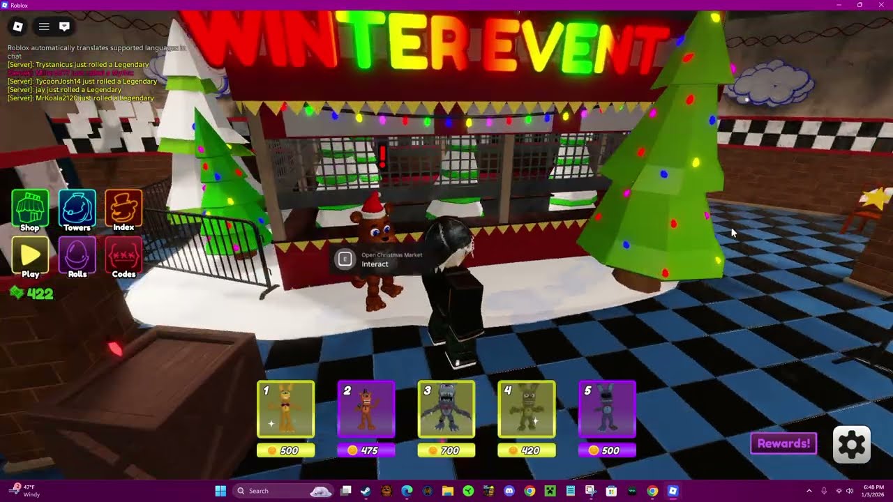 Playing FNAF World Tower Defense