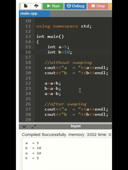 Swap Two numbers without temporary variable program|| c++ program to ...