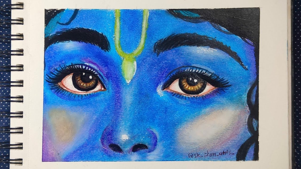 Krishna Ji Eyes Drawing With Oil Pastel Colour 