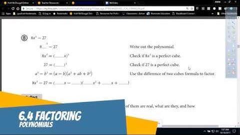 Algebra 2 6.4 Factoring Polynomials Part 2