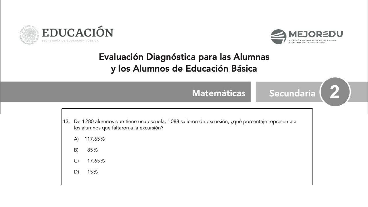 Evaluación Diagnóstica| Segundo de secundaria| De 1 280 alumnos que