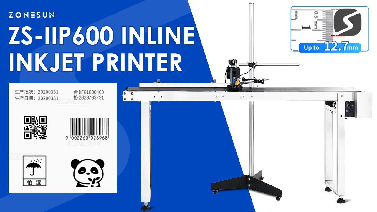 Zonesun zs iip600 inkjet printer conveyer table bottle bag label date