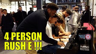 Can FOUR PEOPLE Play Rush E on One Public PIANO | Cole Lam
