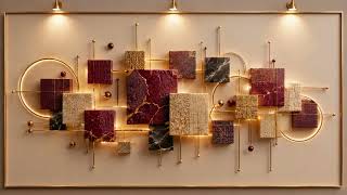 Luxury Abstract Wall Art Burgundy Gold Cream Geometric Blocks Elegant Modern Wall Decor 4K