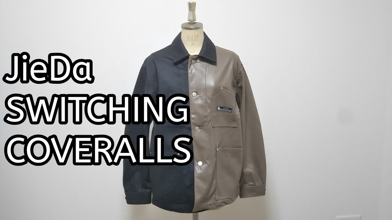 【jieda】商品紹介「JieDa　SWITCHING COVERALL」ジエダ　スイッチング　カバーオール　デニム　フェイクレザー ファッション　 ストリートファッション　ベージュ　ブラック