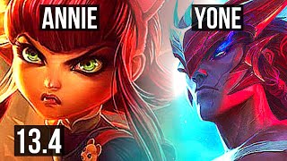 ANNIE vs YONE (MID) | 4/0/3, 800+ games, 1.1M mastery | KR Master | 13.4