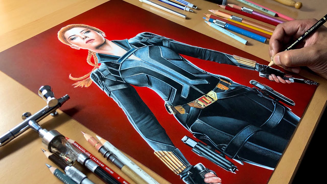 Drawing Black Widow Scarlett Johansson   Time lapse  Artology