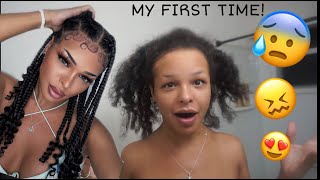 FIRST TIME GETTING MY HAIR BRAIDED... VLOG!😰