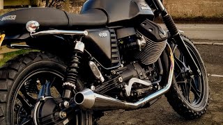 Moto Guzzi V7 Stone Scrambler. Megaton exhausts. AX41 tyres. Moto Guzzi V7 Stone Scrambler. Megaton exhausts. AX41 tyres.