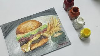 How to draw a burger. Easy acrylic painting techniques for beginners