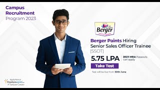 Berger Paints Hiring for Senior Sales Officer Trainee | MBA Hiring