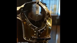 Tis but a scratch Smashed armour worn by French soldier blasted by a cannonball during Battle of W