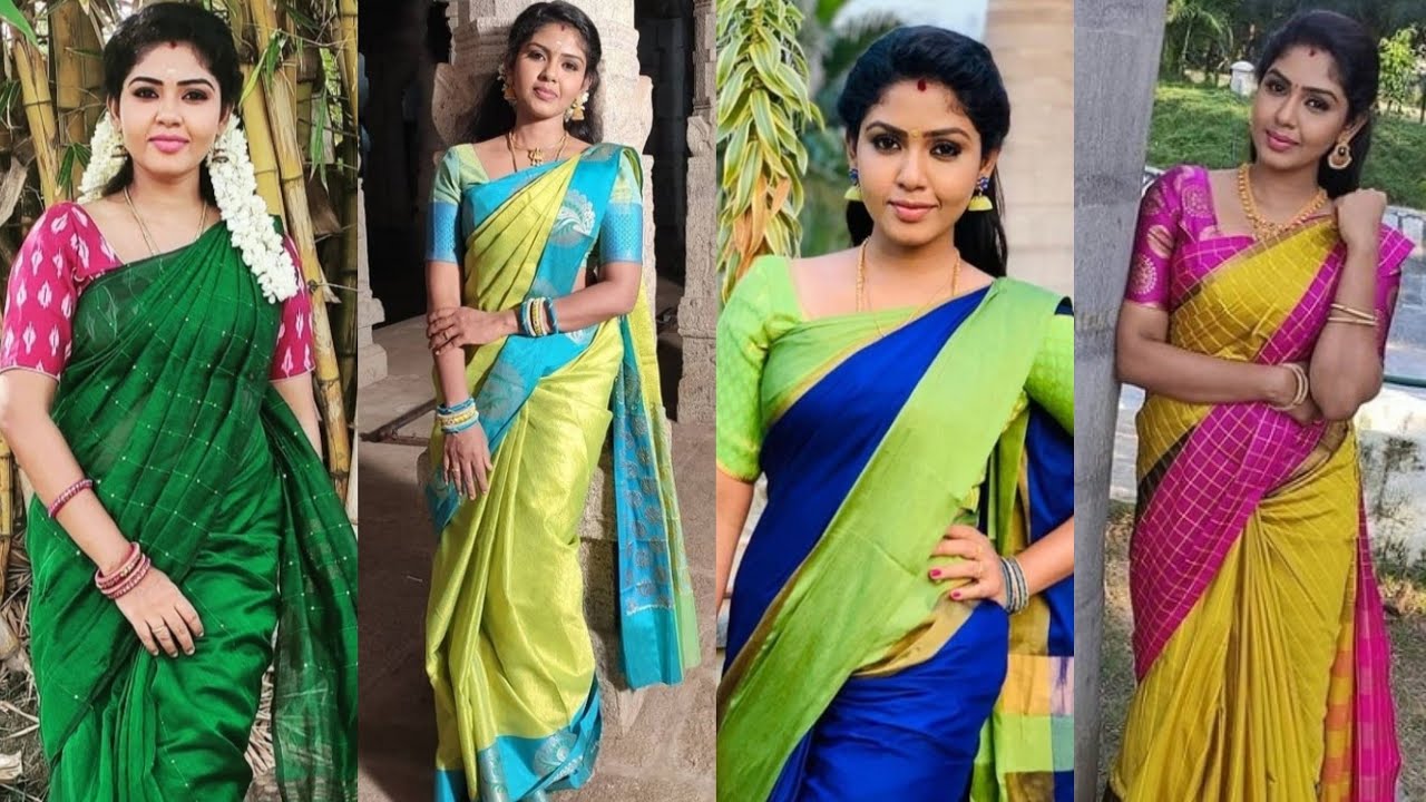 Pandian stores serial actress hema rajkumar saree collections || Tamil ...