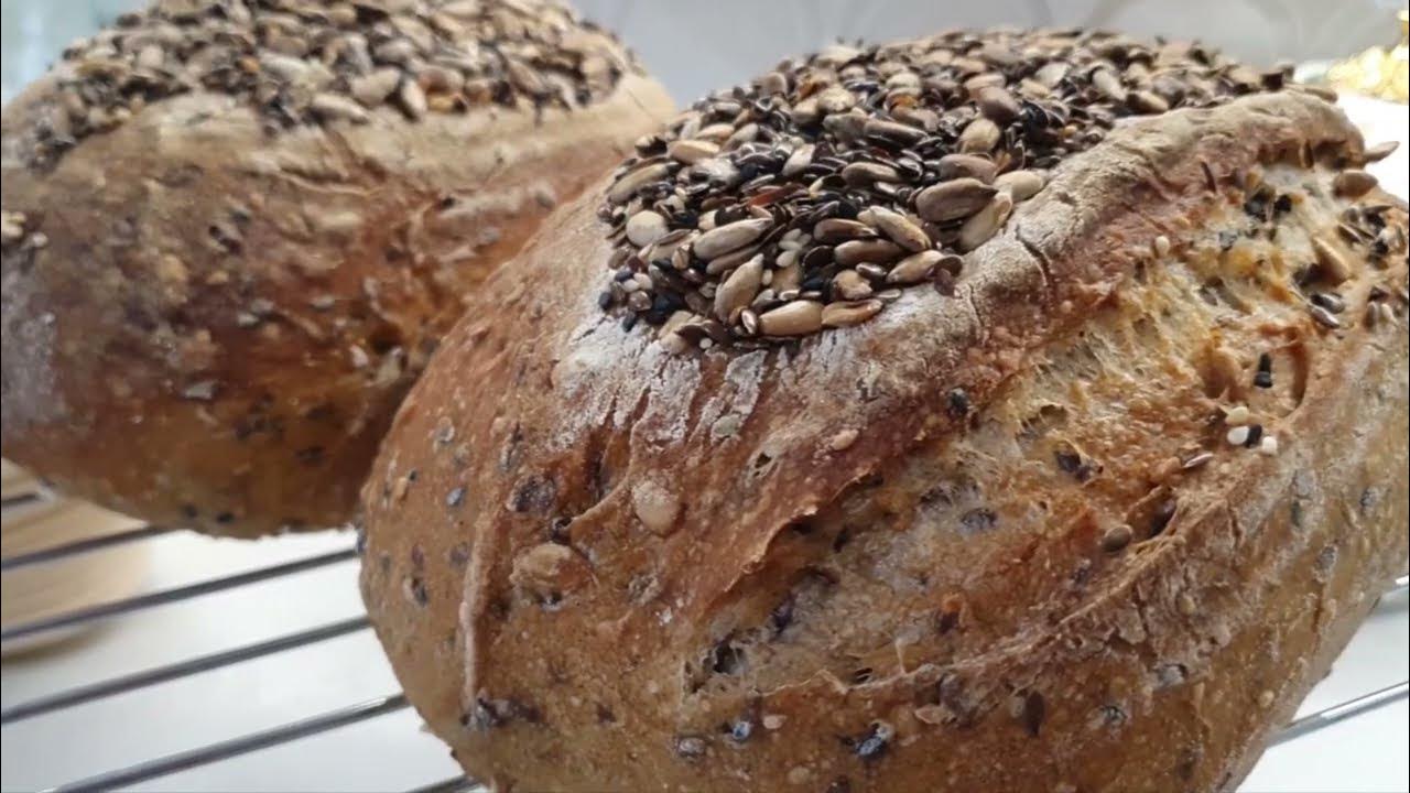 🔥Хлеб из цельнозерновой муки на закваске с семечками.🤗🍞 - YouTube