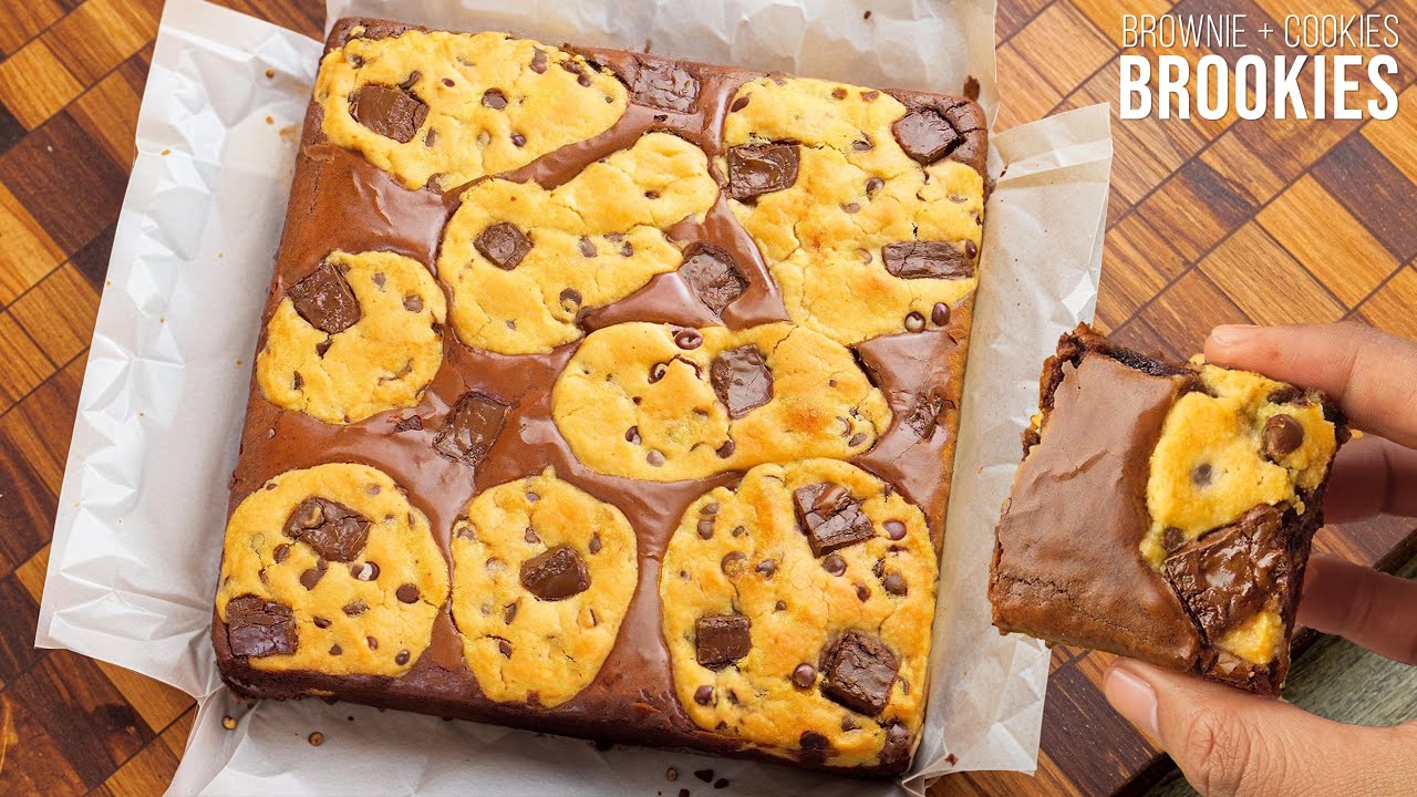 Fudgy BROWNIE and Chocolate Chip COOKIE Bars - YouTube