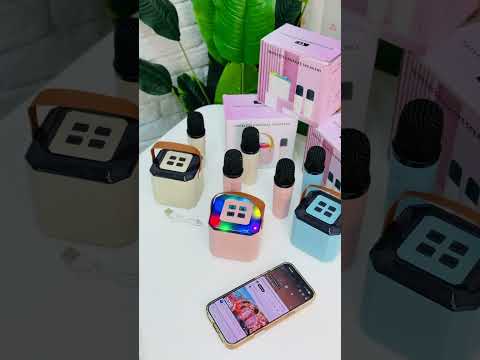 Детское караоке колонка с двумя микрофонами, bluetooth колонка аккумуляторная с подсветкой, портативная караоке система для детей, видео 1