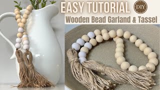 Wood Bead Garland, Farmhouse Beads, Farmhouse Garland, Twine Tassels
