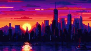 Vice City Lofi Pixel Sunset Skyline Purple City Horizon Glow