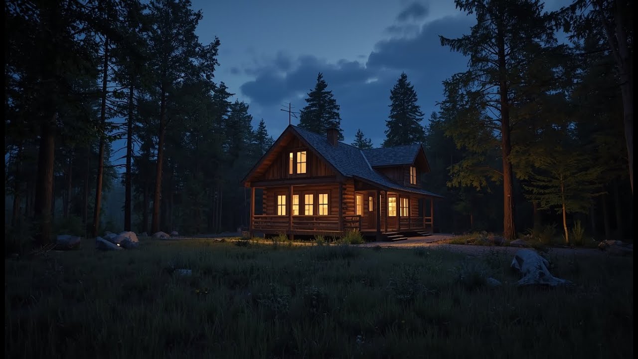 Cozy Cabin at Dusk Ambience | Quiet Evening Fireplace for Sleep & Relaxation (1 hour)