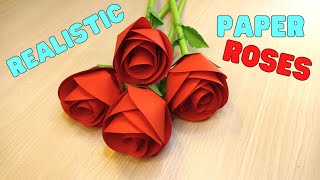 How To Make Easy And Realistic Paper Rose Flower Origami / For Valentines Day / Mothers Day
