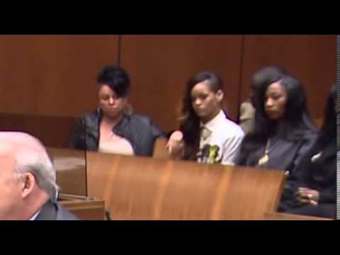 Inside court  Rihanna reacts as Chris Brown listens to the judge