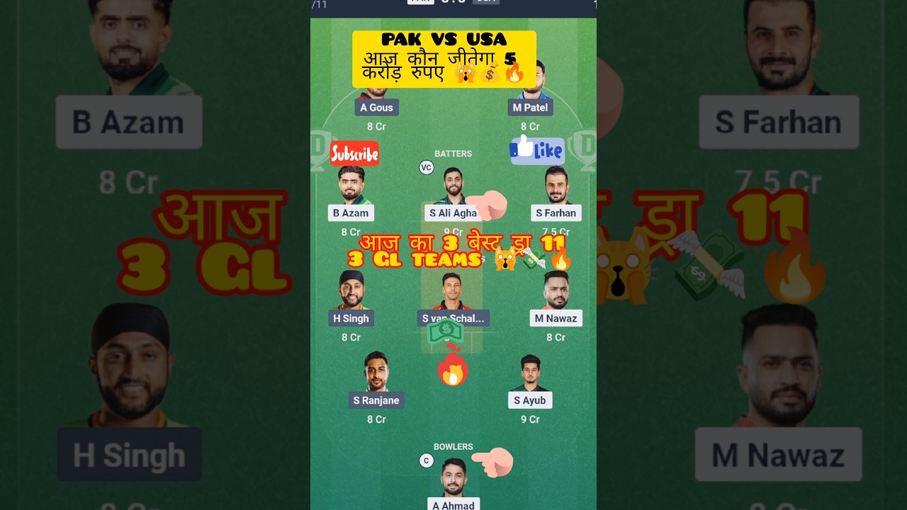 PAK VS USA T20 Dream11 Prediction |PAK VS USA Dream11 Team Of Today Match No.12th |