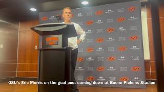 OSU's Eric Morris is happy for the fans, who ripped down goal post after Oregon win