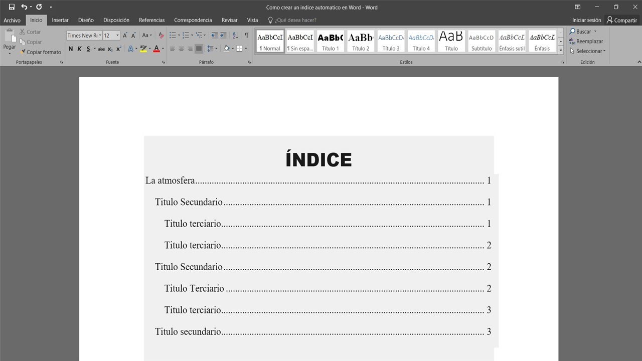 Como Crear Un Indice En Word Cómo Hacer El índice De Un Trabajo En Word