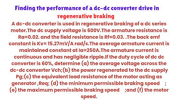 Finding the performance of a dc-dc converter drive in regenerative braking | AC-DC drives |