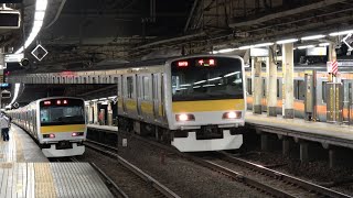 早朝の御茶ノ水駅で「中央線E233系各駅停車」と「総武線 御茶ノ水駅折り返し電車E231系500番台」を撮影