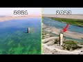 Euphrates river water level comparison in the same spot 2021 vs 2023