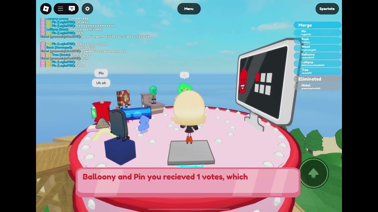 Nickel crashing out in BFDIA Roblox 