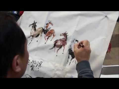 Lucky 8 horses for Sucess a Chinese Painting Demo by Henry Li