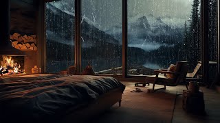 Rain Sounds and Thunder outside the Window at Night - Warm air in the Wooden House in the Forest