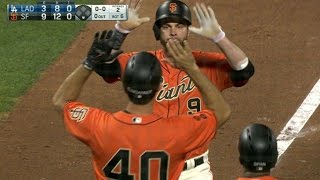 LAD@SF: Belt crushes a three-run dinger to center