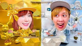 【寸劇】24時間 金 vs 銀だけで生活 金色のプッシュポップにハンバーガー！ポケるんファミリー1色チャレンジ！Gold vs Silver Challenge【対決】