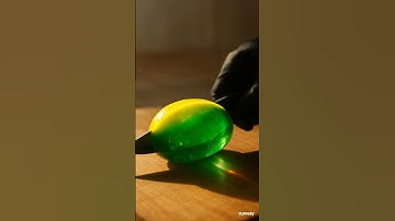 Ultra close-up ASMR of a sharp knife slowly slicing into a fresh, textured lemon-capture the crisp