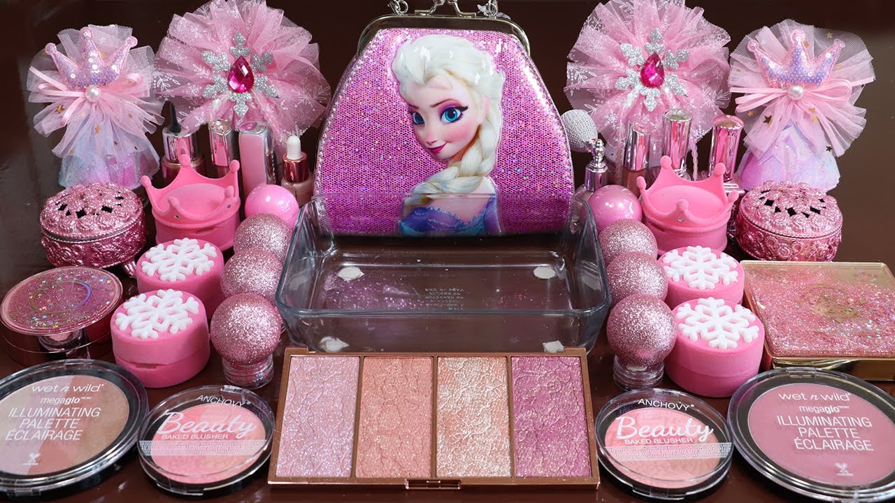 ⁣'Special Big Pink Elsa'Mixing Eyeshadow,Makeup and glitter Into Slime.★ASMR★Satisfying Sli
