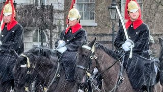 King's Guards and Horses Battle Against Intense Conditions on Horse Guards Parade