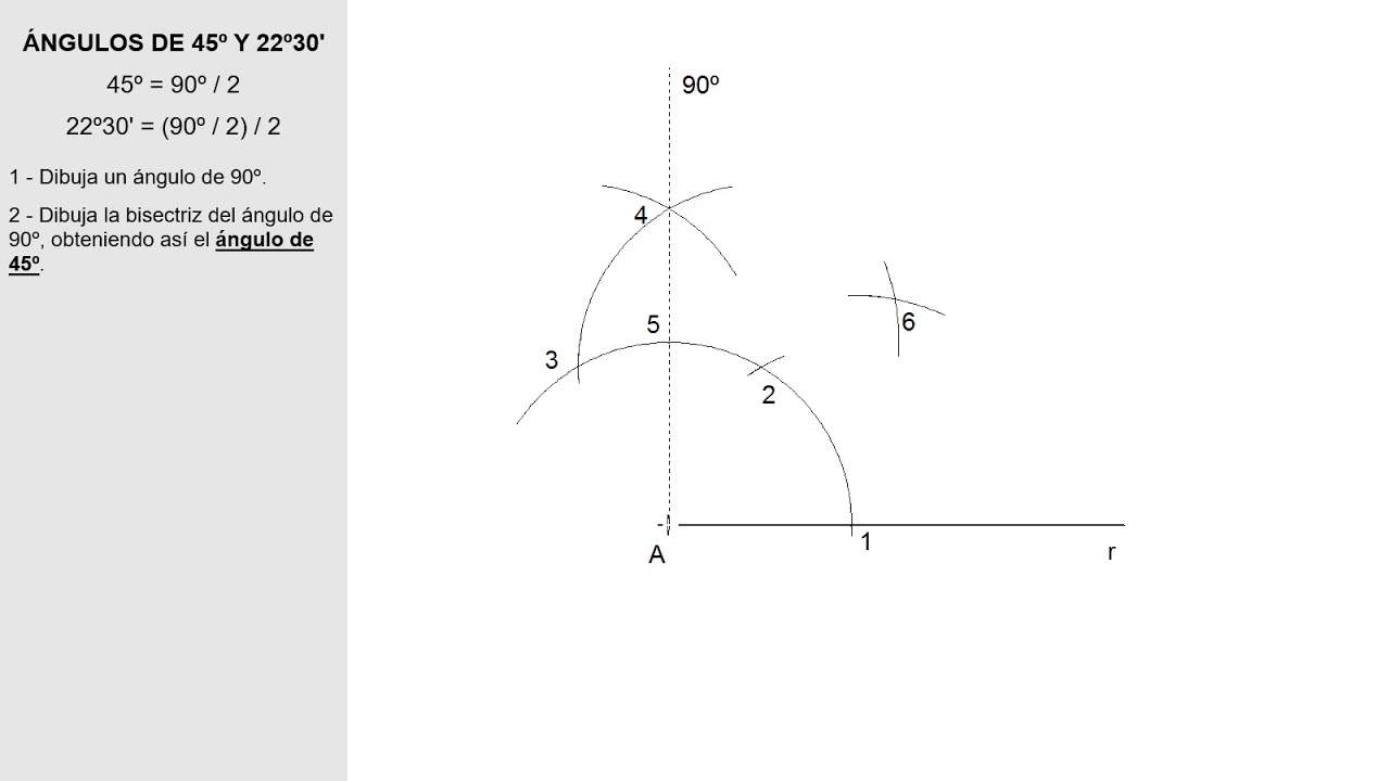 08.5e-Ángulos de 45º y 22º30' usando compás y regla - YouTube