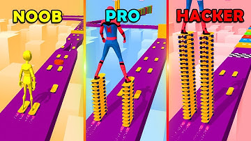 NOOB vs PRO vs HACKER In Skater Stacker! (ALL LEVELS!)