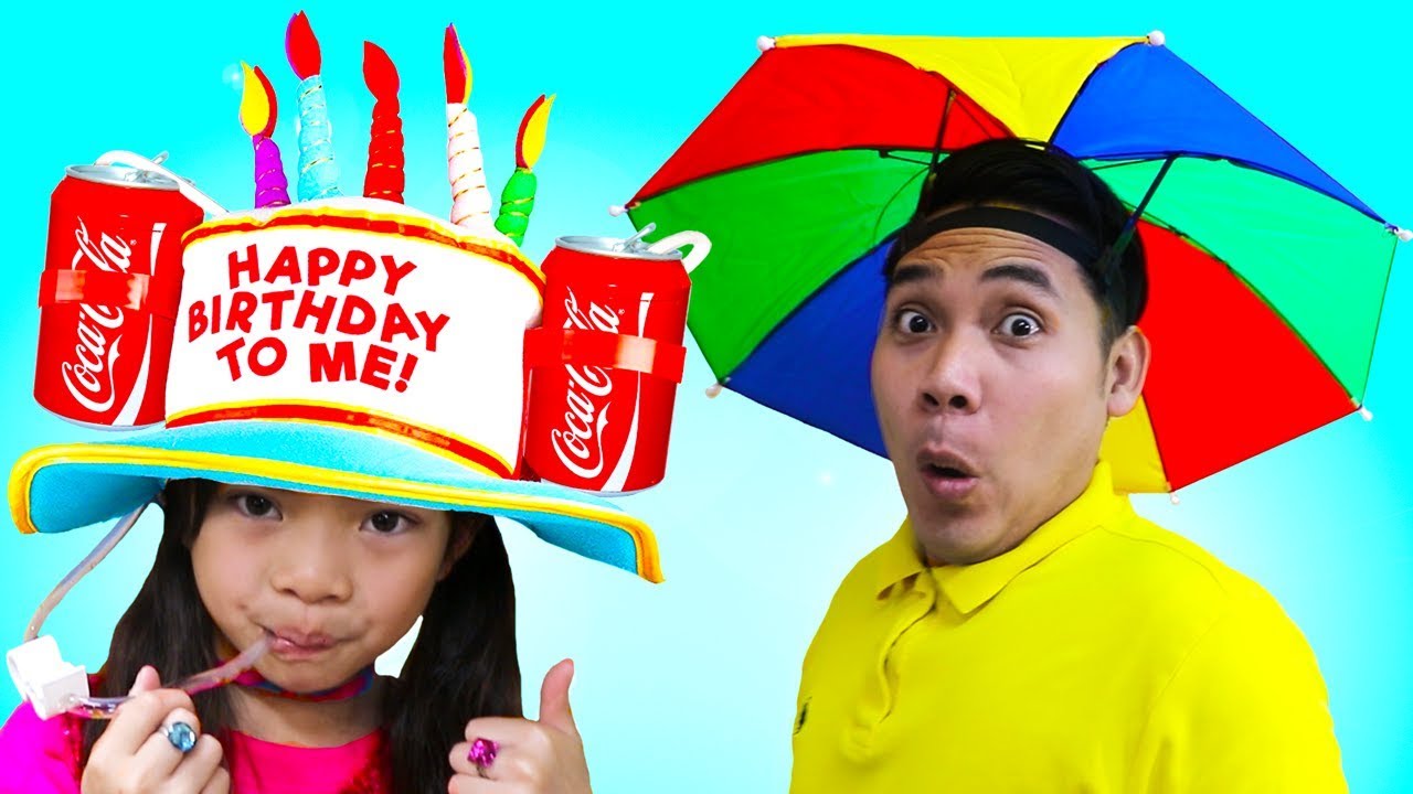 ⁣Emma & Jannie Pretend Play Funny Hats Challenge Kids Video Toys and Colors