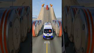 School Bus &amp; Fire Truck vs Bollards Crush - BeamNG.Drive